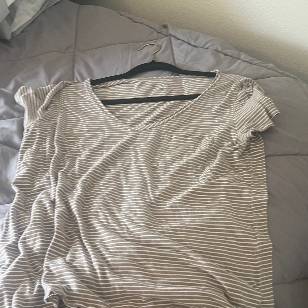 Caslon Beige Striped V-Neck Tee